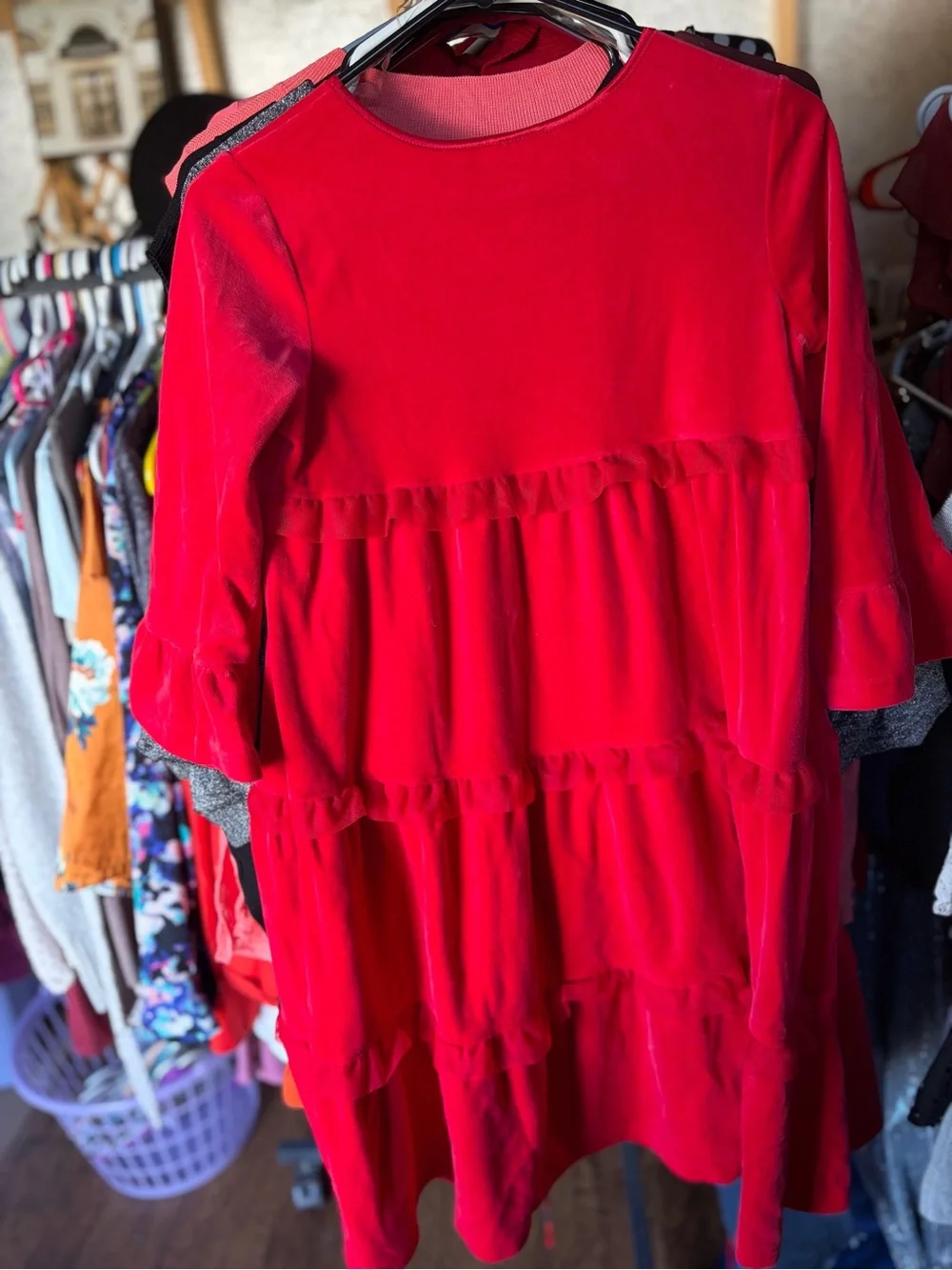 NWT Hanna Andersson Red Velvet Tiered Dress 150 US 12